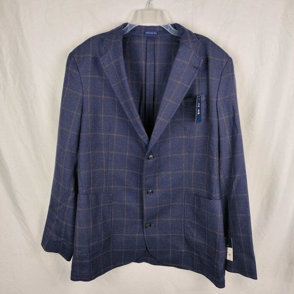 Stafford Sport Coat Mens 46 Long Navy Windowpane Classic Fit Tweed Blazer